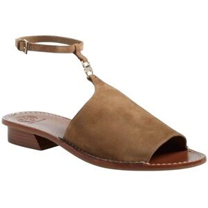 Tory Burch Gemini Link Ankle Strap Sandal Brown Suede